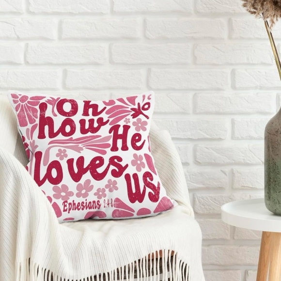 God’s Love Pillow Cover, 18”x18,” Red, Pink, White - Picture 1 of 8